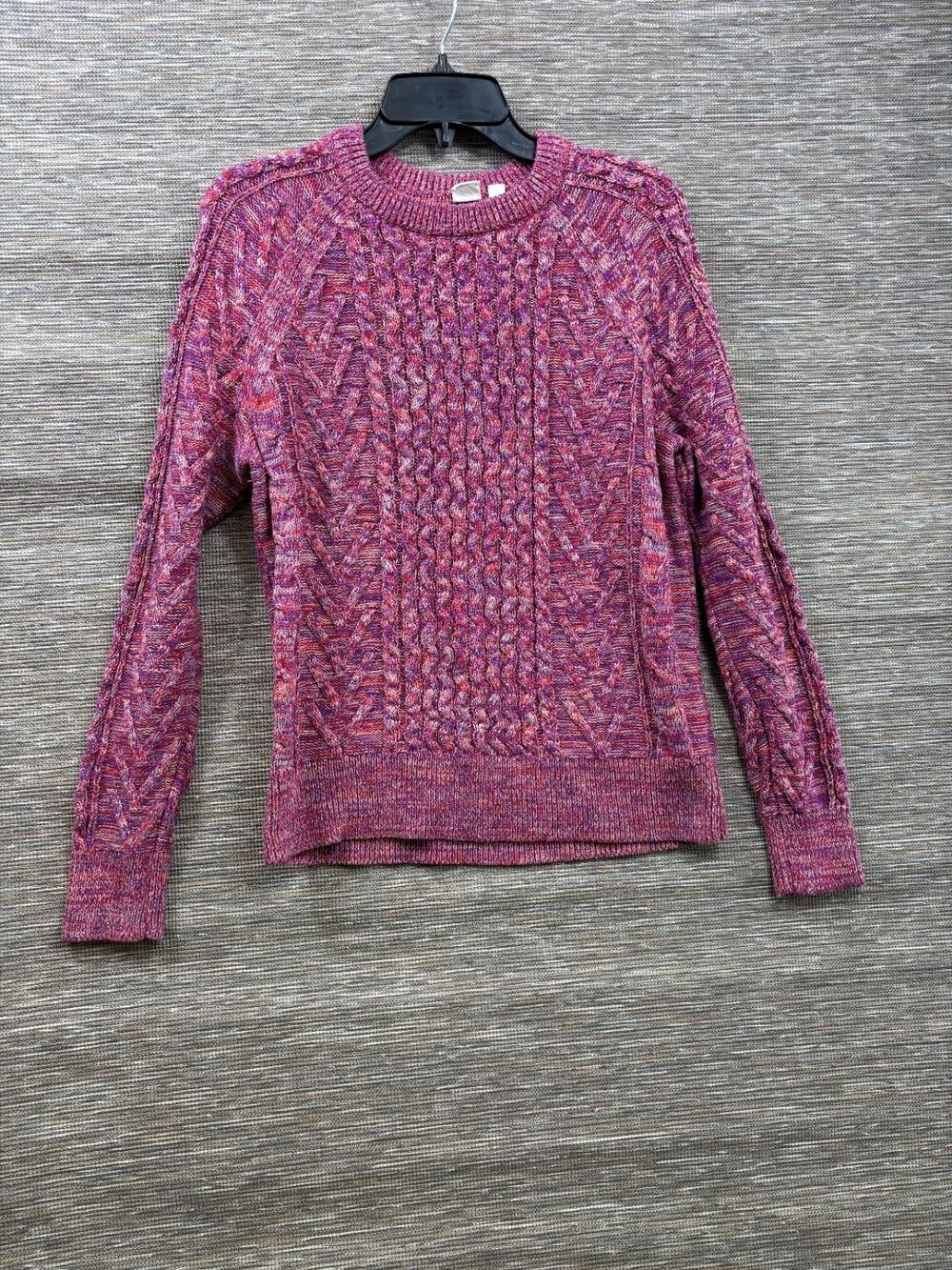 Gap Cable-Knit Crew Neck Sweater Womens Size M Pink Marled Long Sleeve Casual